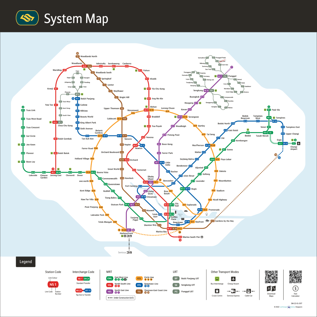電車 (MRT&LRT) 路線図 - シンガポール
